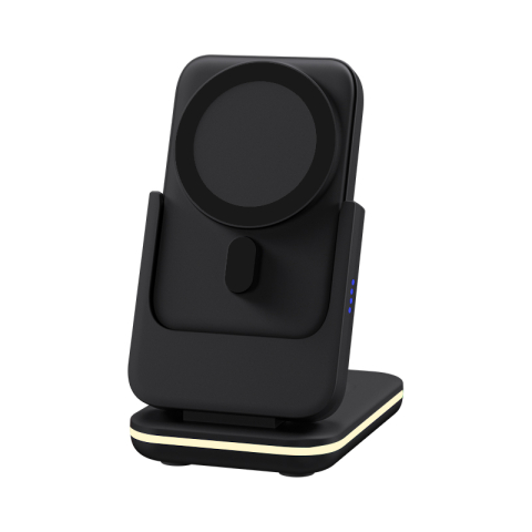 Gama Solutio - Stație de încărcare wireless 5 in 1 cu baterie externă pentru telefon, ceas si căști (negru)