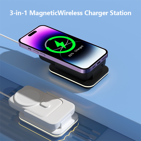 Stație de încărcare wireless 5 in 1 cu baterie externă pentru telefon, ceas si căști (negru) [6]