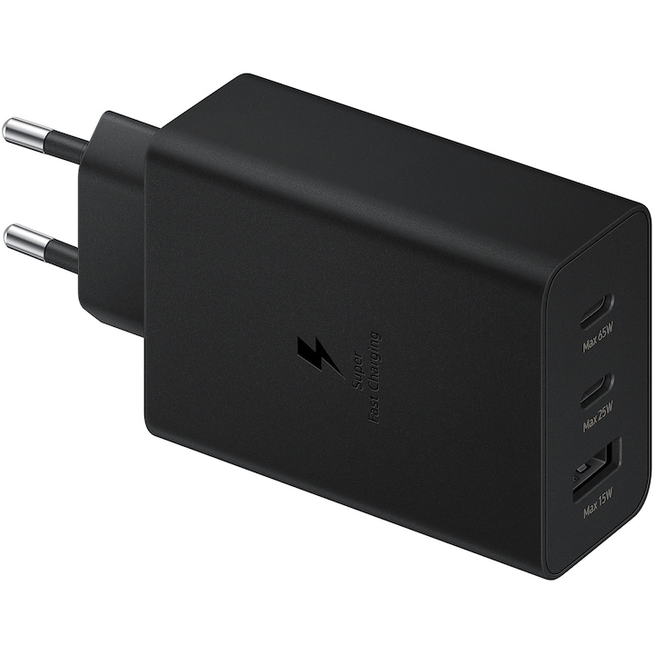 Încărcător Samsung 65W Trio EP-TA6530NBEGEU USB-C + USB-A Super Fast Charging 2.0 Original [2]
