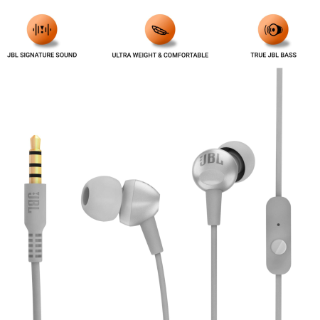 Casti Telefon & Handsfree - A_4076 Casti In Ear JBL C200Si stereo de 3,5 mm Deep Bass Muzics sport apel maini cu microfon, Albe