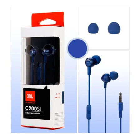 Casti Telefon & Handsfree - A_4077 Casti In Ear JBL C200Si stereo de 3,5 mm Deep Bass Muzics sport apel maini cu microfon, Albastru
