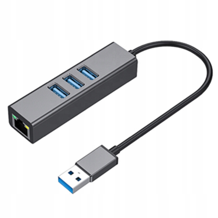 Hub-uri, splittere si Switch-uri KVM - Adaptor Multiport Hub 4 in 1, Basekit USH150, USB la 3 x USB 3.0, 1 x Gigabit Ethernet RJ45