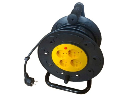 Iluminat si Electrice - Cablu Prelungitor Datamaxx 4 prize, rola cu tambur, IP20, 3x1,5 mmp, 3500W, 20 metri, maner transport ergonomic, negru