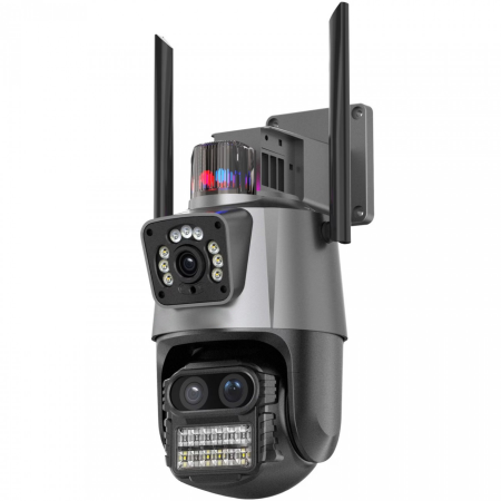 Camere Supraveghere IP - Camera de supraveghere Tripla IP WIFI Datamaxx P10-Pro Zoom, 12MP, Zoom 8X, Trei Lentile, Exterior/Interior Rotativa, Ultra-Wide, Picture in Picture, Auto Tracking, Ultra HD 4K, Conectare Telefon, Fun