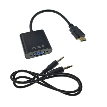 PC-Console-Periferice & Software - Convertor adaptor HDMI tata la VGA mama, cu cablu 25cm si cablu audio jack 3.5mm tata-tata