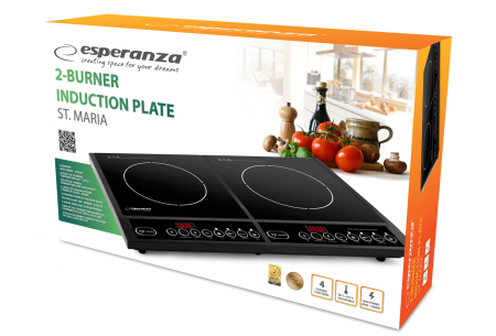 De Bucatarie - EKH008 Plita electrica Esperanza St. Maria cu inductie, 2 ochiuri detectie automata a vasului de gatit, control al temperaturii pe 8 nivele si 4 functii de gatit, timer si afisaj electronic