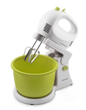 Mixere - EKM008 Mixer cu Bol Esperanza, Putere 300 W, Capacitate Bol 3 L, 5 Trepte de Viteza, Functie Turbo, Accesorii Incluse, Alimentare 220 - 240 V, Design Ergonomic, Alb&Verde
