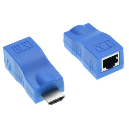 Accesorii Monitoare - Extender (Adaptor) Datamaxx 2.5Gbps CAT6/5E de la HDMI la RJ45, pentru extindere semnal video pana la 30m, cu transmitator + receiver RJ45 Ethernet CAT6/5E HDMI 2.0 rezolutie maxima 4K UHD, albastru, 