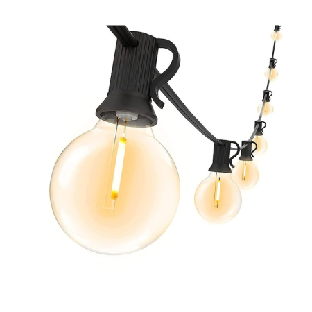 Casa, Gradina si Bricolaj - Ghirlanda luminoasa decorativa de exterior 100M cu 200 Becuri LED+8 becuri de rezerva, E27, 1.5W, Cablu Negru, Lumina Calda 2700K, Interconectabila 400M, de Exterior IP65, Rezistenta La Soc, La Apa, L