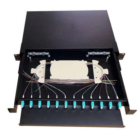 Cutii de distributie FTTH si ODF-uri - Optical Fiber Patch Panel ODF Datamaxx Multimode OM3 24 porturi LC/PC duplex 1U Complet Echipat