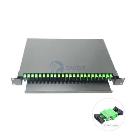 Cutii de distributie FTTH si ODF-uri - Optical Fiber Patch Panel ODF Datamaxx Singlemode 48 porturi SC/APC duplex 1U Complet Echipat