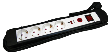 Iluminat si Electrice - Prelungitor cu protectie la supratensiune Datamaxx 4 prize, IP20, 3x1.5 mmp, 3680W, 1,5 metri lungime, cu intrerupator, alb/negru