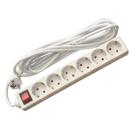 Iluminat si Electrice - Prelungitor Datamaxx 6 prize, IP20, 3x1.5 mmp, 3680W, 10 metri lungime, cu intrerupator, alb