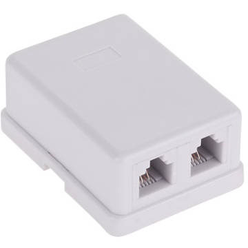 Conectori ( Mufe si Adaptori) - Priza telefon RJ11 6P4C dubla 2 porturi alba aplicata cu adeziv si suruburi