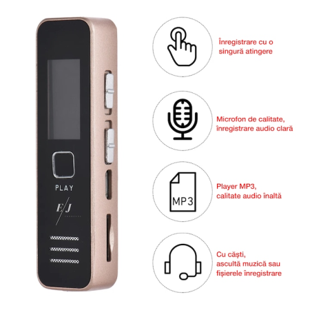 Reportofoane - Reportofon digital, XY05, difuzor, MP3 Player, memorie 16GB, autonomie 20 ore, capacitate inregistrare 192 ore, auriu