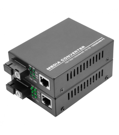 Retelistica - Set Media Convertoare Fibra Optica Wdm Datamaxx Single Mode 10/100/1000 SC 25km, 5v 2A 1310/ 1550 set 2 bucati