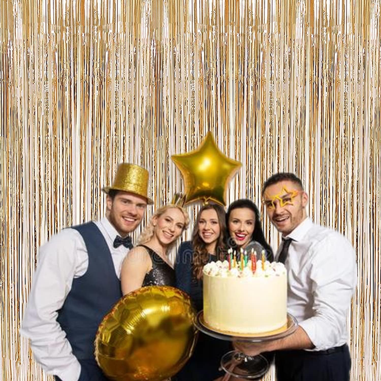 Perdea Franjurata, Model Decor Petrecere, pentru Fundal de Poze, Amenajare Colorata a Petrecerii, Dimensiune 100x200 cm, Gold Sampanie [4]