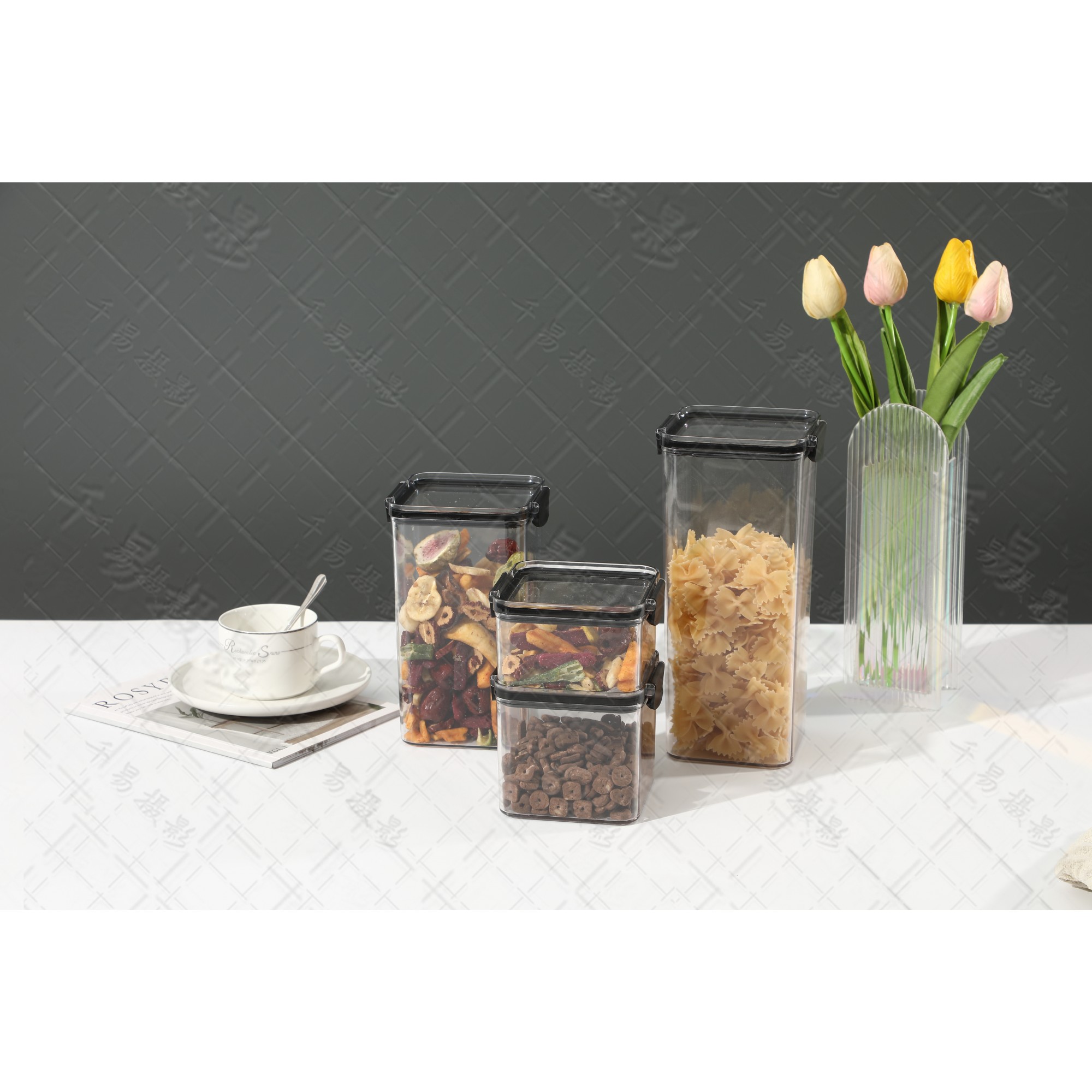 Recipient din Plastic, pentru Alimente/Obiecte, Inchidere Ermetica, 10.2 x 24.2 cm, 1800 ml, Transparent [2]