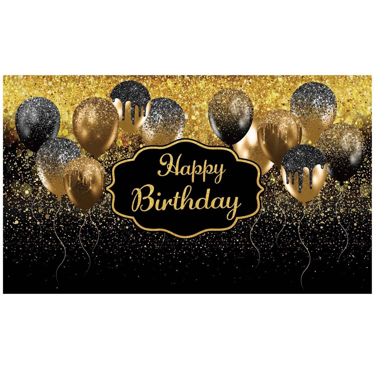 Accesorii Petrecere - Banner Tip Fundal pentru Poze, din Panza, 185 x 110 cm, Sfoara 6 m, Prindere in 4 Colturi, Negru/Auriu