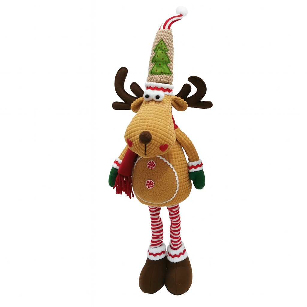 Figurine Decorative Craciun - Figurina de Craciun Ren Textil, Ren Telescopic pentru Craciun, din Material Textil Moale in 2 Dimensiuni, Maro deschis 