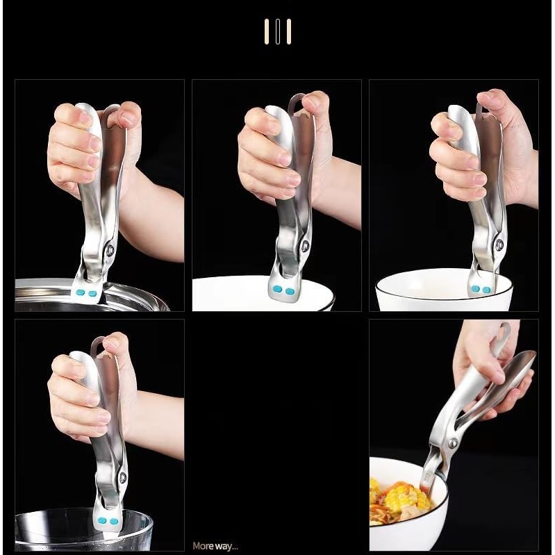 Clema pentru Boluri, Anti-Alunecare, din Otel Inoxidabil si Silicon, de Uz Casnic, Rezistent la Temperaturi Inalte, 19.5x3.2 cm, Gri [3]