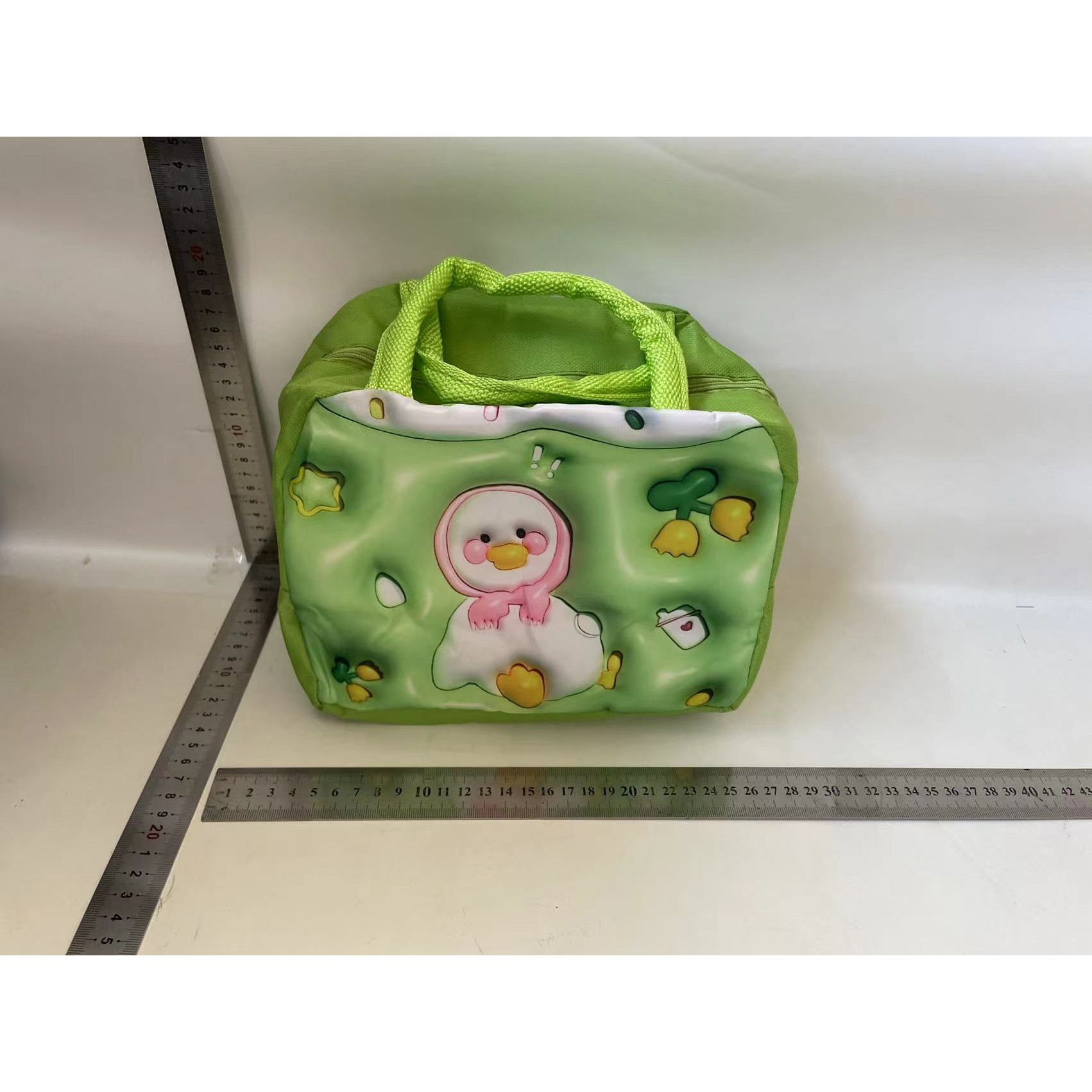 Geant? Frigorific?, cu Desene Animate 3D, Portabil? pentru Copii, de Prânz, din Pânz? Oxford, 23x13x19 cm, Model Ratusca, Verde [1]