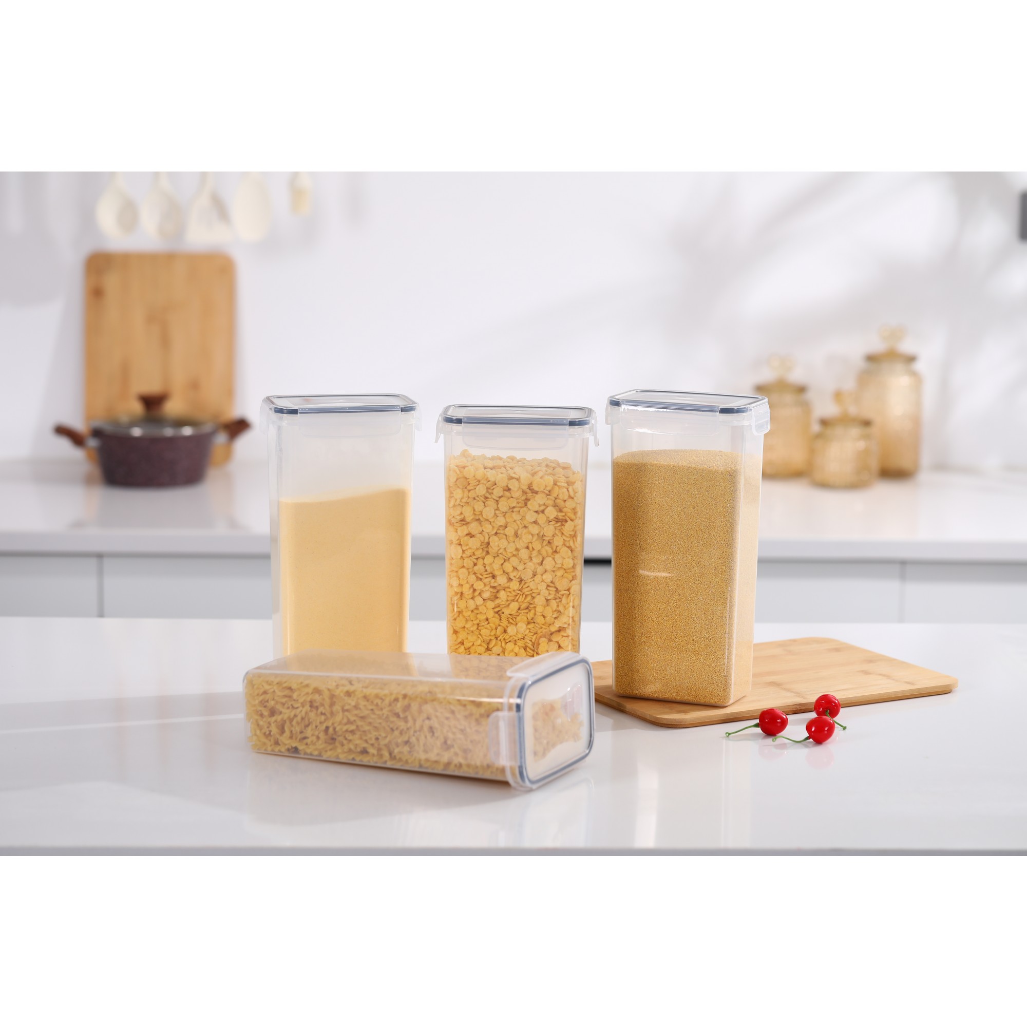 Set 4 Recipiente din Plastic, pentru Alimente/Obiecte, Inchidere Ermetica, 4 x 2.8l, Transparent [2]