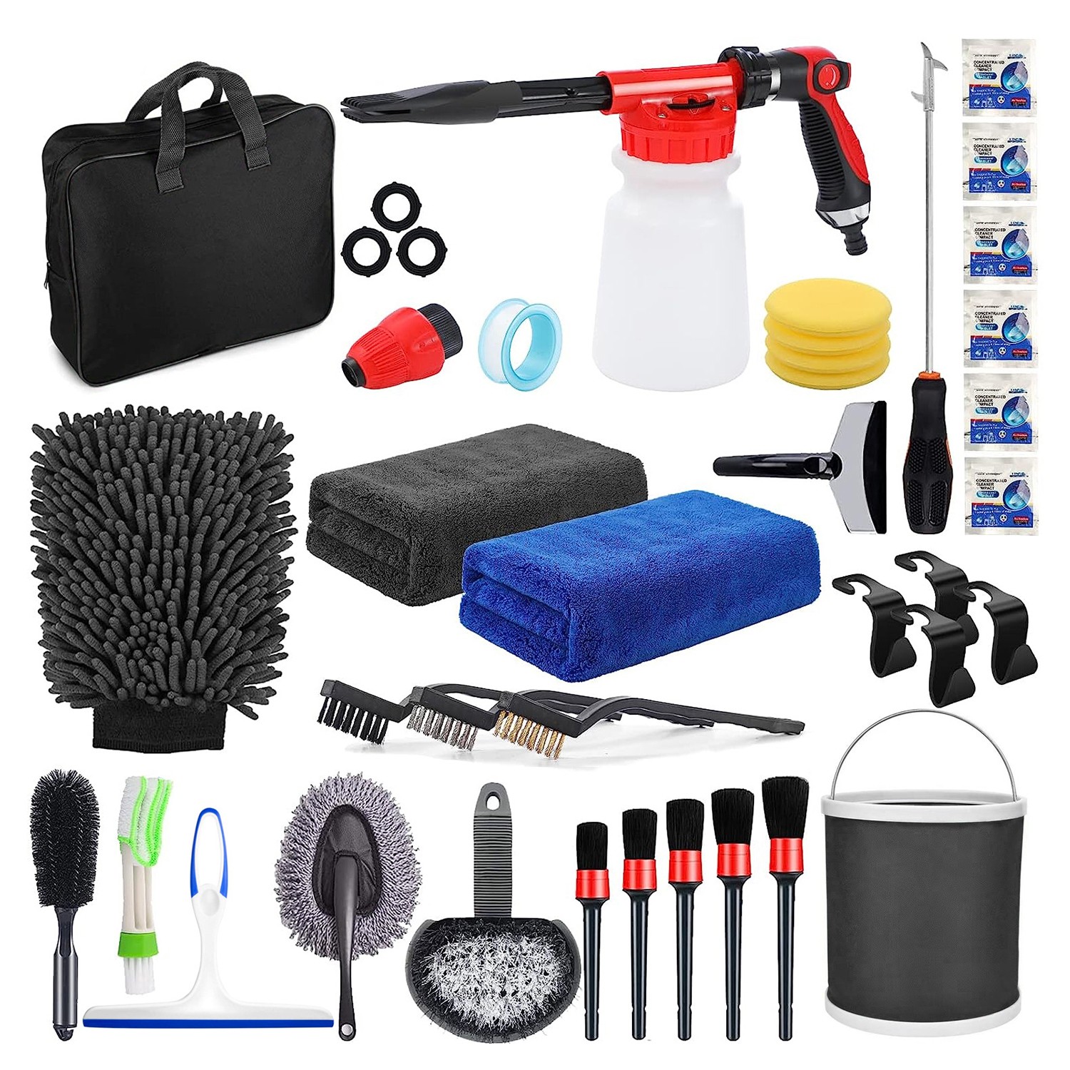 Accesorii Auto - Accesorii pentru Curatare Auto, Set 35 bucati, Accesorii pentru Detailing Auto, Accesorii pentru Curatare Auto in Interior si Exterior, Multicolor