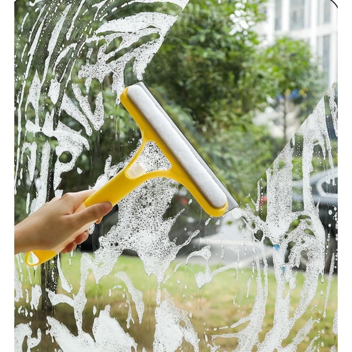 Racleta de Curatare 3 in 1, Multifunctional, Pentru Casa si Masina, Pulverizator de Spray, Racleta din Silicon si Burete, 21.5 x 25.7 cm, Galben [4]