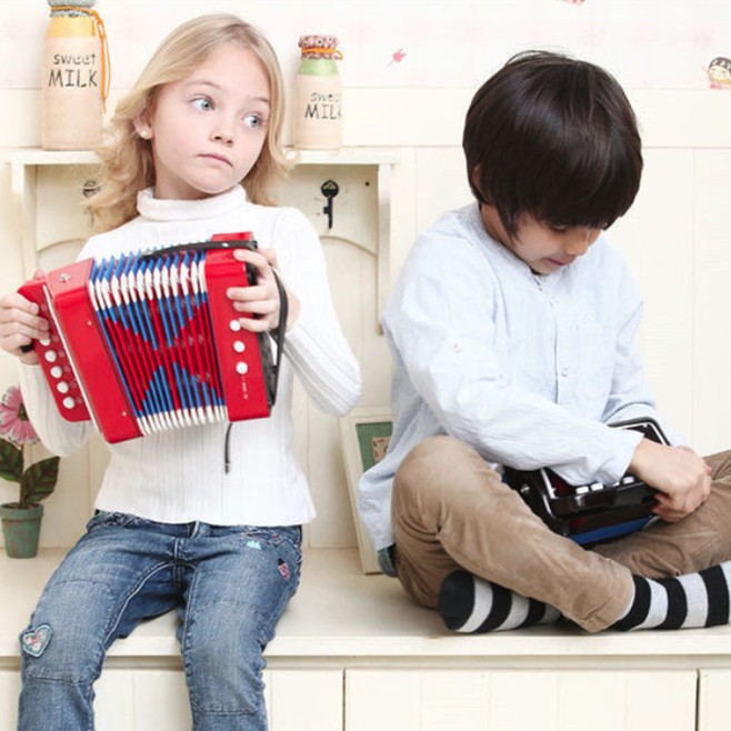 Acordeon Pentru Copii, Acordeon Jucarie pentru Educatie Timpurie, 7 butoane 2 bass, Acordeon Instrument Muzical pentru Copii, 18 x 17 x 10 cm, Rosu [4]