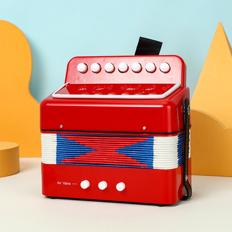Acordeon Pentru Copii, Acordeon Jucarie pentru Educatie Timpurie, 7 butoane 2 bass, Acordeon Instrument Muzical pentru Copii, 18 x 17 x 10 cm, Rosu [2]