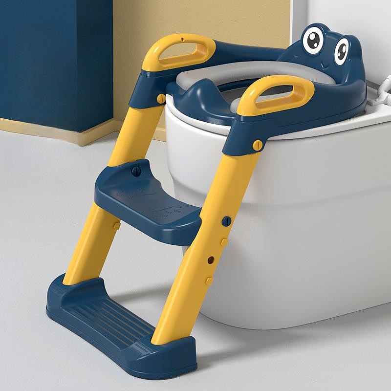 Reductor si Scaunel Inaltator WC, pentru Copii 1 - 7 Ani, 2 Trepte Reglabile, Pliabil, Colac Moale, cu Spatar si Manere, Inaltime 54/58 cm x 39.5 x 35 cm, din Plastic+PVC, Albastru/Portocaliu [5]