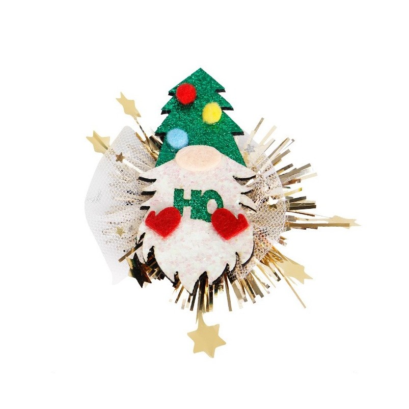 Ingrijire par si Accesorii - Agrafa de Par, Tema Craciun, Model Gnom, din Panza, 9.8 x 9 cm, Multicolor