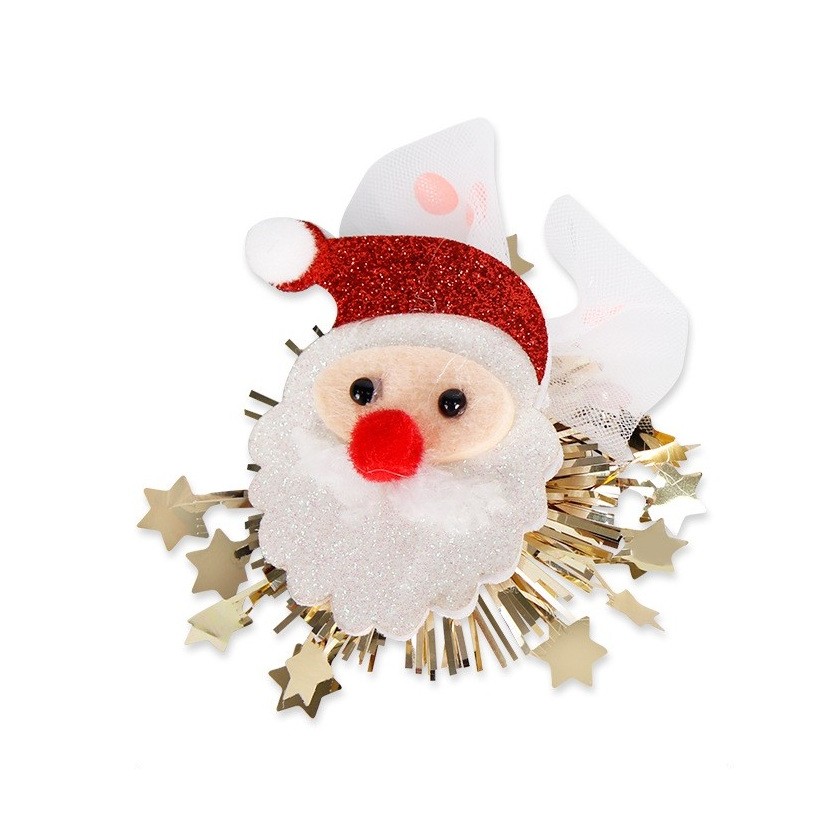 Ingrijire par si Accesorii - Agrafa de Par, Tema Craciun, Model Mos Craciun, din Panza, 10.5 x 9 cm, Multicolor