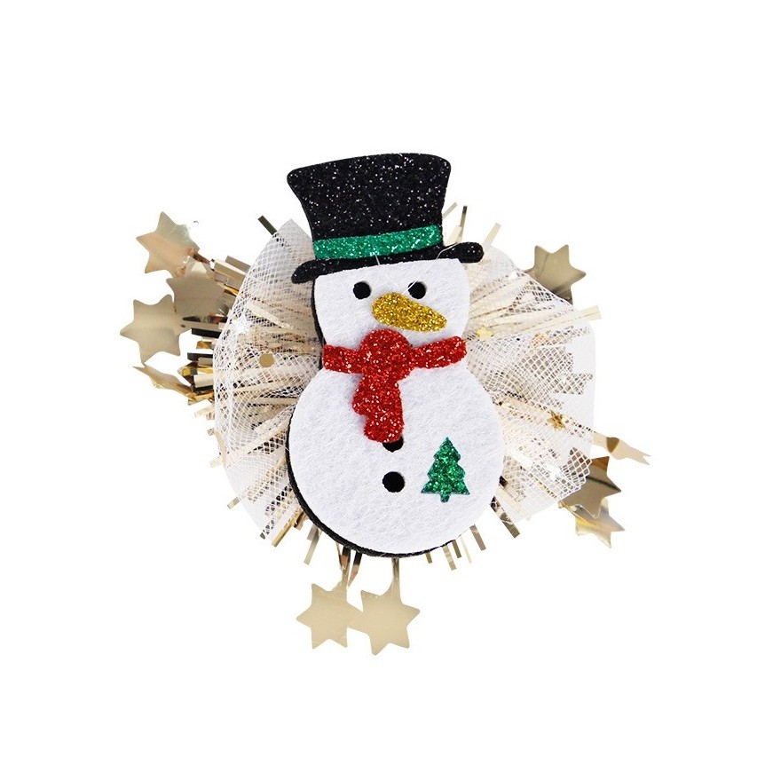 Ingrijire par si Accesorii - Agrafa de Par, Tema Craciun, Model Om de Zapada, din Panza, 8.5 x 8.8 cm, Multicolor