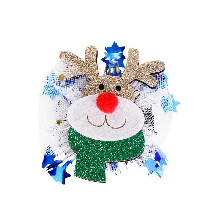 Ingrijire par si Accesorii - Agrafa de Par, Tema Craciun, Model Ren, din Panza, 8.4 x 8 cm, Multicolor