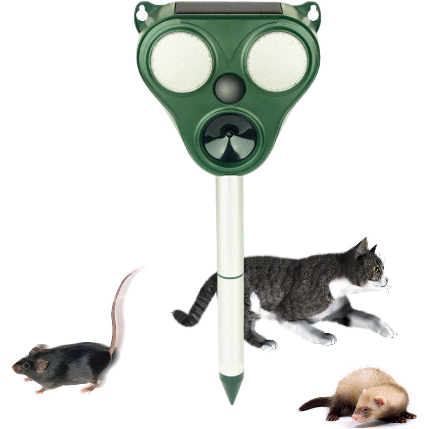 Aparat Solar LED cu Ultrasunete, Repelent pentru Animale Mari si Mici, Lumina Rosie si Alba, Anti Rozatoare, Anti Insecte, Frecventa 13.5KHZ-65 KHZ, Senzor PIR, 13 x 14.7 x 24.5 cm, Verde [3]