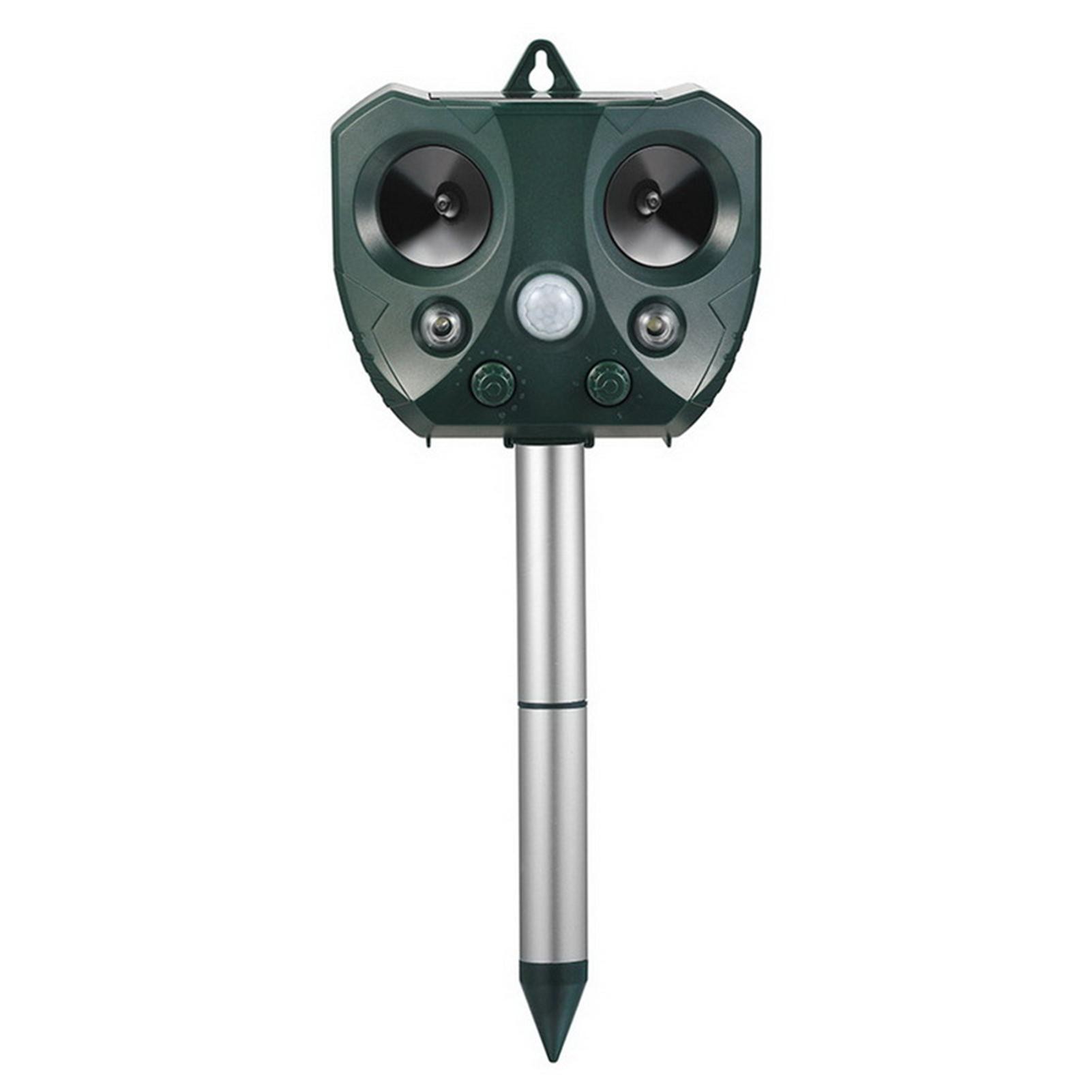 Articole pentru Gradina si Bricolaj - Aparat Solar LED cu Ultrasunete, Repelent pentru Animale Mari si Mici, Lumina Rosie si Alba, Anti Rozatoare, Anti Insecte, 15 x 14 x 24 cm, Verde