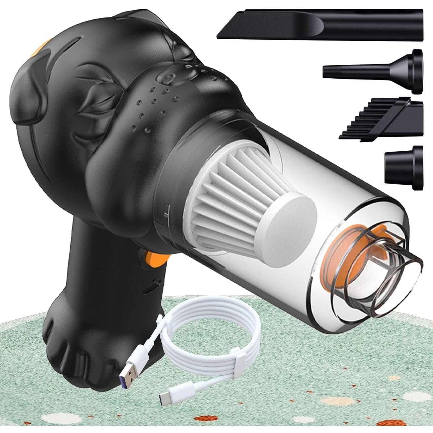 Aspirator Auto 4 in 1 Portabil fara Fir, 120W, Autonomie 1-3 h, 2 Viteze, Aspirare Umeda/Uscata, Functia de Sulfare/Umflare, Negru [3]