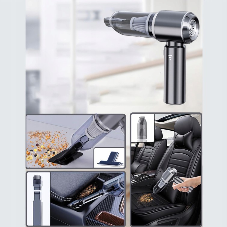 Aspirator Portabil Auto, pentru Casa si Masina, 3 Viteze, Incarcator Tip-C cu Incarcare Rapida, Tub Prelungitor, 2000mAh, 7 Capete de Aspirare si Suflare, 21x20x6.5 cm, Negru [3]