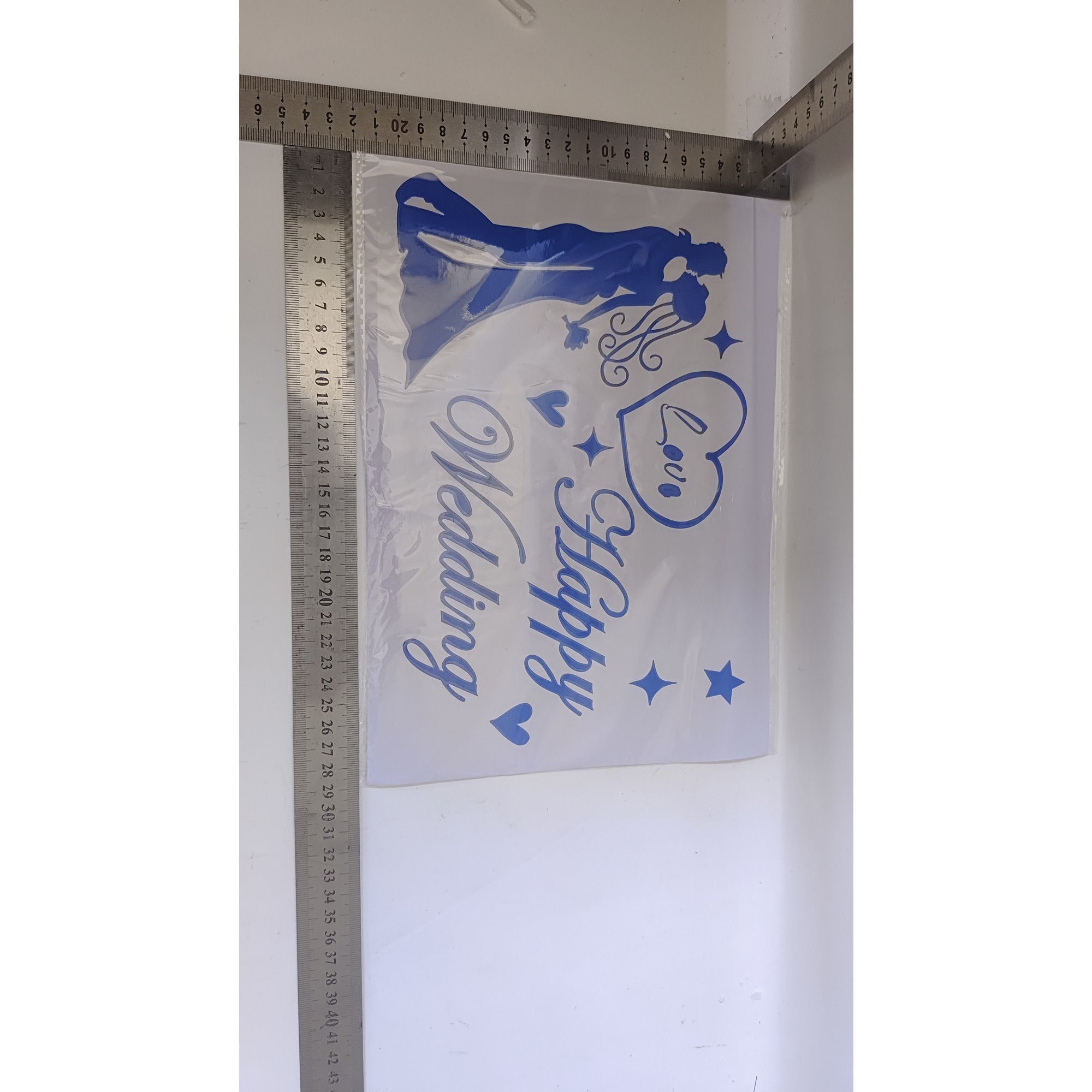 Sticker Autocolant, Tematica Nunta, Model Scris Happy Wedding, 21x29 cm, Albastru [1]