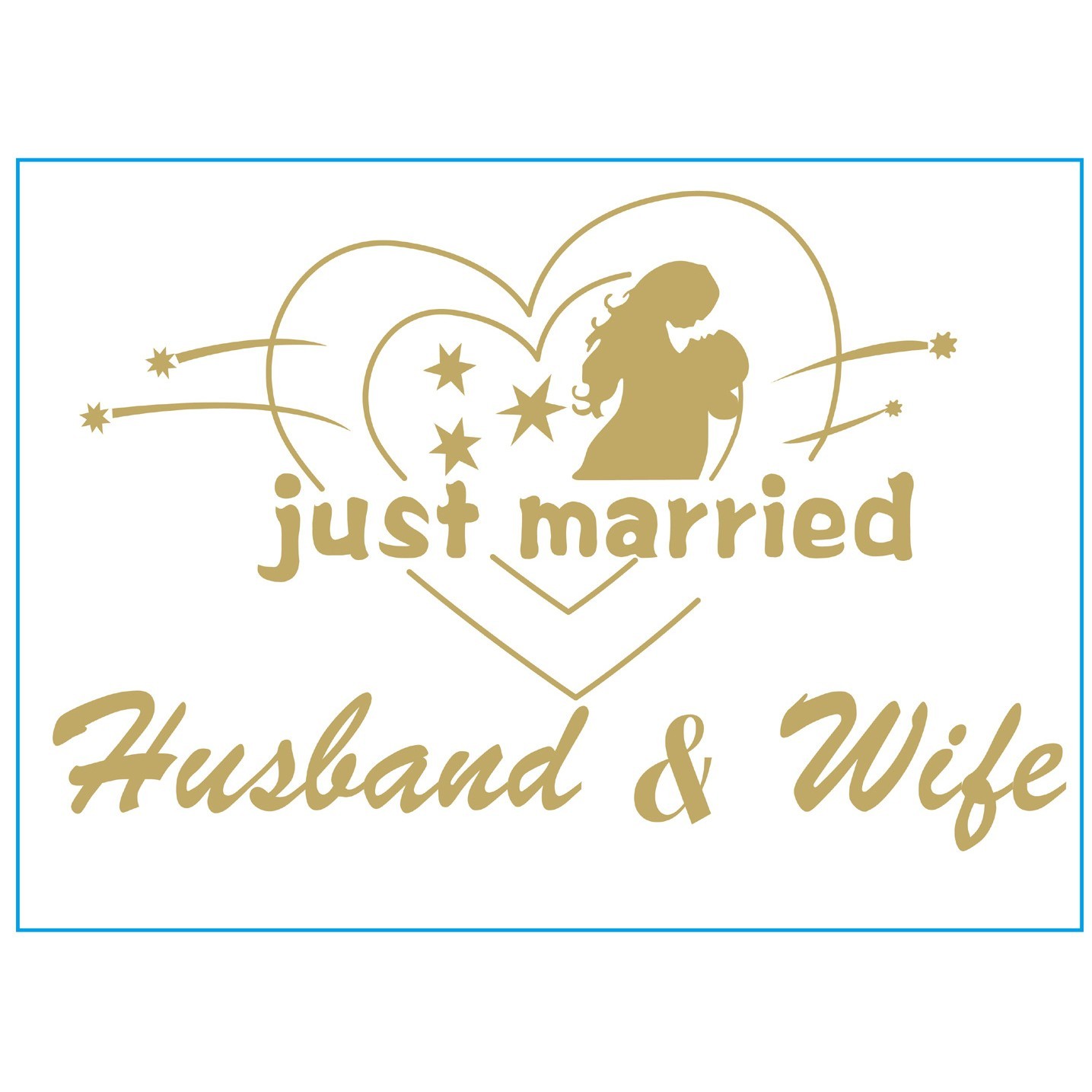 Sticker Autocolant, Tematica Nunta, Model Indragostiti, cu Scris Just Married Husband&amp;Wife, 21x29 cm, Auriu [3]