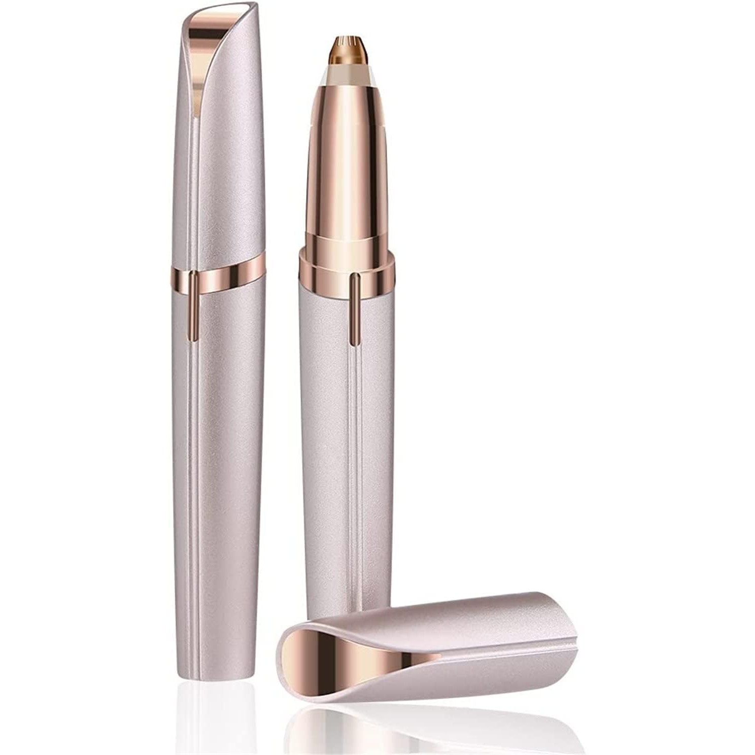 Trimmer Facial, pentru Sprancene, Incarcare USB, 1.5 x 13 cm, din ABS, Sampanie [2]