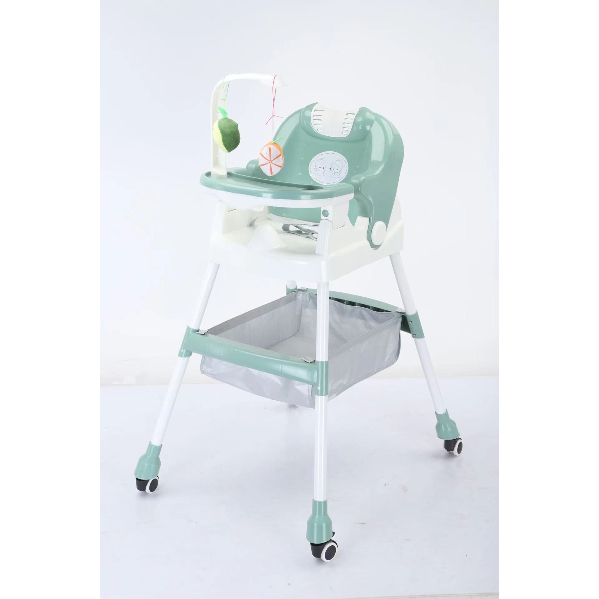 Scaun de Masa pentru Copii, Multifunctional, Pliabil, cu Roti, Cos de Depozitare, din Plastic, Centura de Siguranta, Suport de Agatat Jucarii, 110 x 60 x 70 cm, Verde [2]