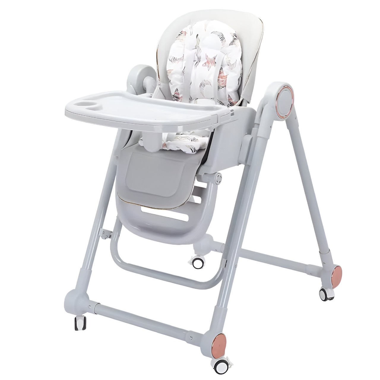 Scaune de masa bebe - Scaun de Masa pentru Bebelusi si Copii, Tavita si Husa Detasabile, Multifunc?ional, Stabil, Centura de Siguranta, Inaltime Ajustabila, Spatar Reglabil Moale, Balansoar, de la 6 Luni, Gri