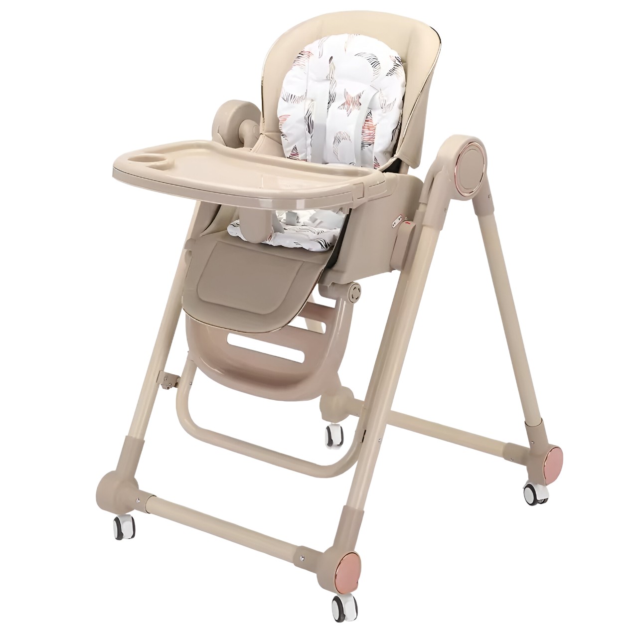 Scaune de masa bebe - Scaun de Masa pentru Bebelusi si Copii, Tavita si Husa Detasabile, Multifunc?ional, Stabil, Centura de Siguranta, Inaltime Ajustabila, Spatar Reglabil Moale, Balansoar, de la 6 Luni, Bej