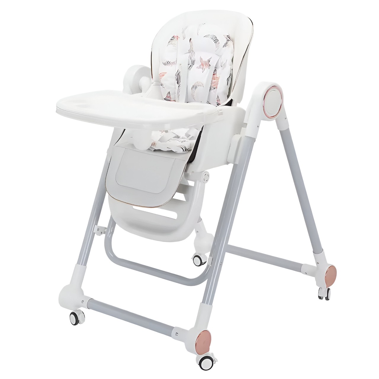 Scaune de masa bebe - Scaun de Masa pentru Bebelusi si Copii, Tavita si Husa Detasabile, Multifunc?ional, Stabil, Centura de Siguranta, Inaltime Ajustabila, Spatar Reglabil Moale, Balansoar, de la 6 Luni, Alb