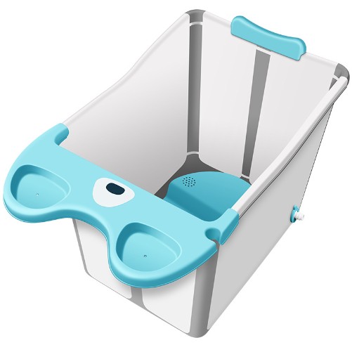 Articole pentru baie - Cada Pliabila pentru Baie, din PP+TPE, pentru Copii +6 Luni, Model Ursulet, Scaun de Interior, Detasabil, 82 x 50 x 54 cm, Albastru