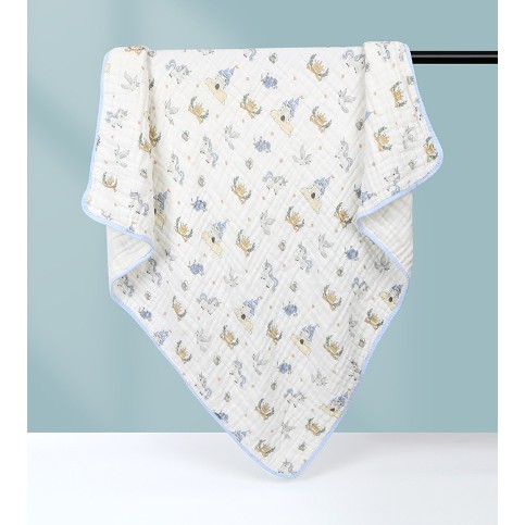 Articole pentru baie - Prosop de baie din bumbac si tifon pentru Bebelusi, cu Sase Straturi, pentru Copii, 110x110 cm, Model Unicorni, Bej Albastru