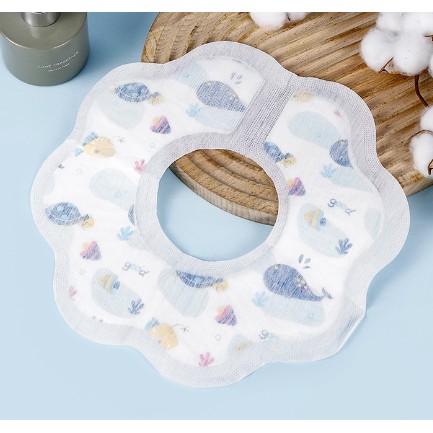 Set 10 Bavete de Unica Folosinta, Model Animalute Marine, pentru Bebelusi, din Bumbac, Impermeabil, 28 x 28 cm, Alb/Albastru [1]